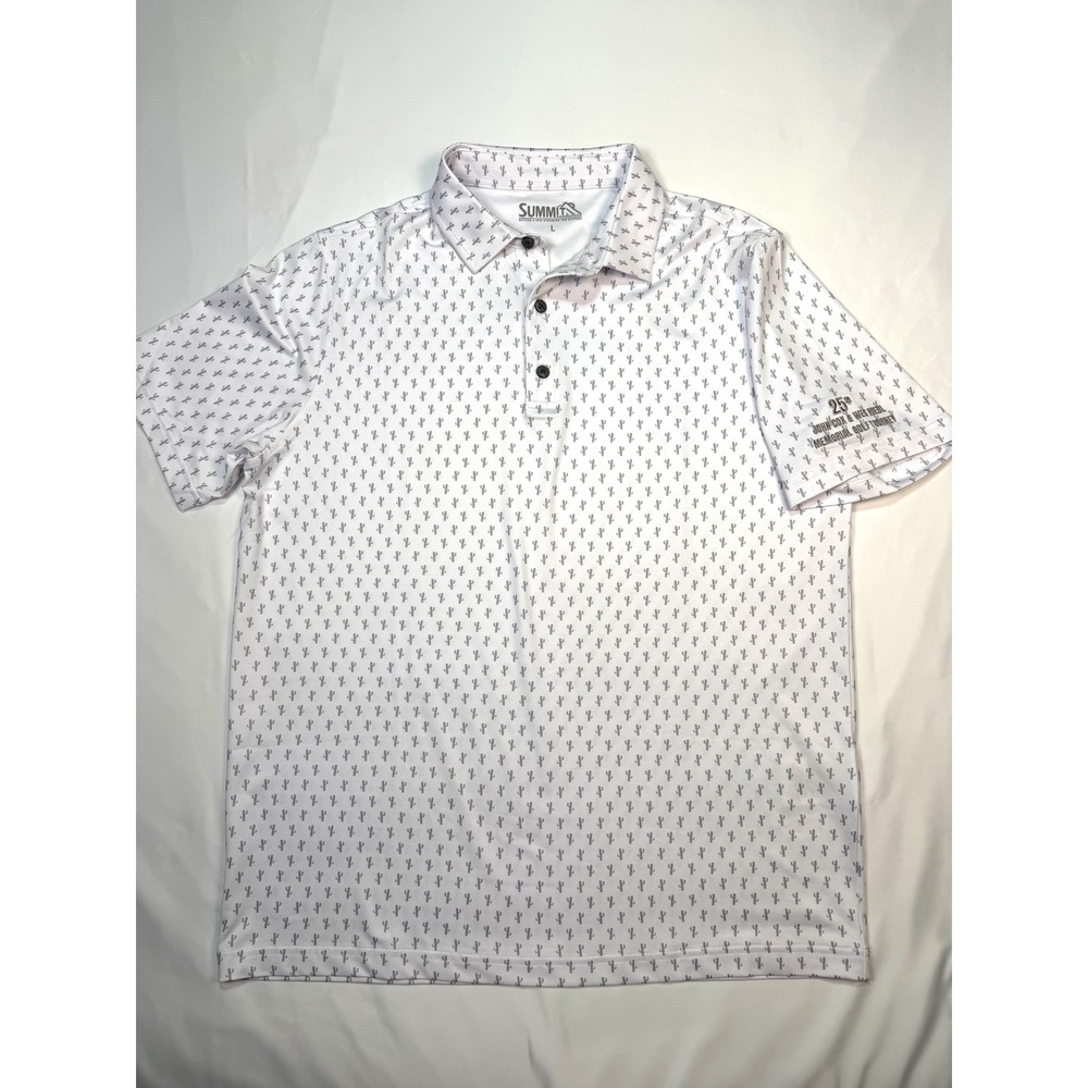 Summit Aerospace Mens Large White Cactus Print Golf Polo Shirt‎